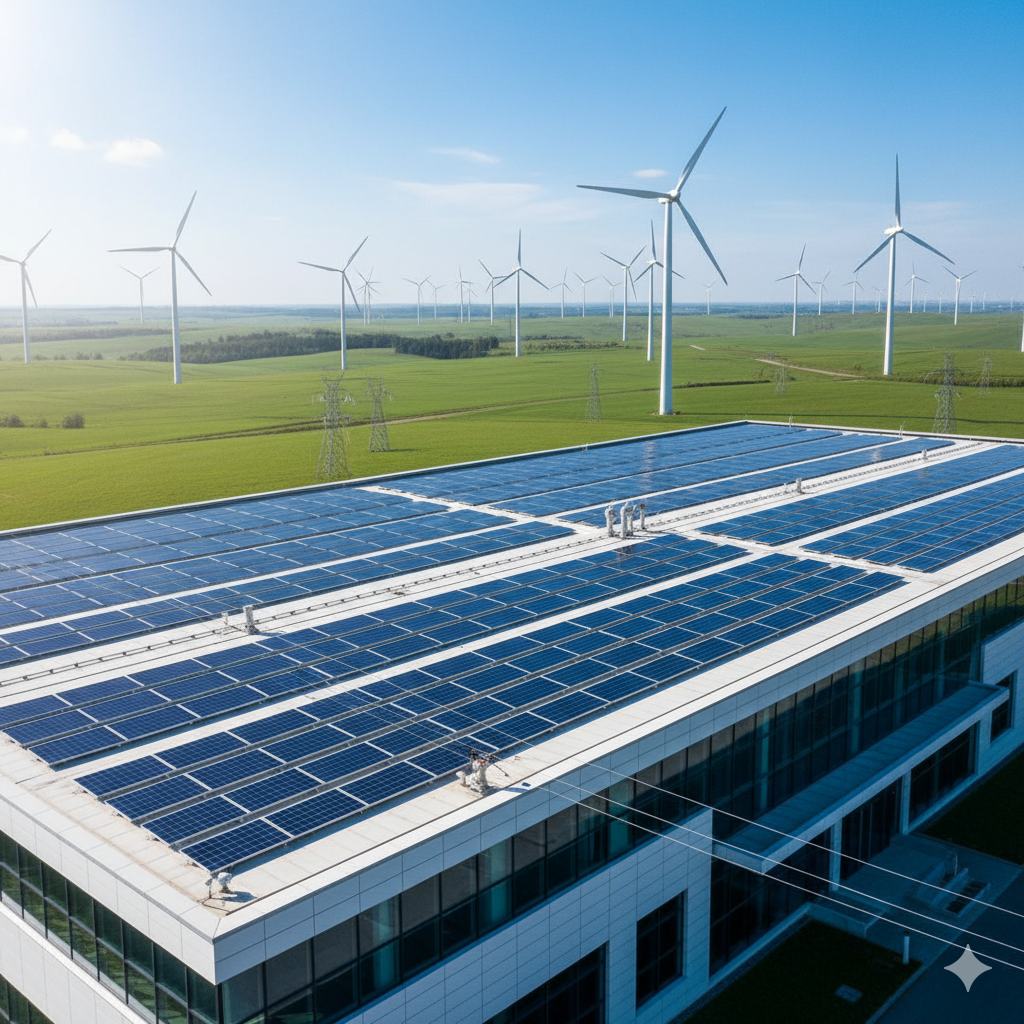 Torre de alta tensión con un atardecer de fondo